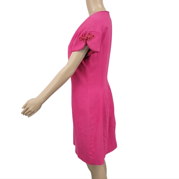 Adrianna Papell Vintage Linen Blend Short Tuplip Sleeve Sheath Dress - Picture 2 of 15